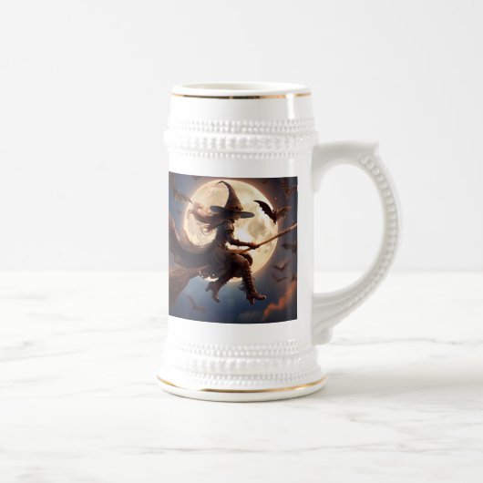 Halloween Steampunk Witch Moonlight Flight Bierglas (Rechts)