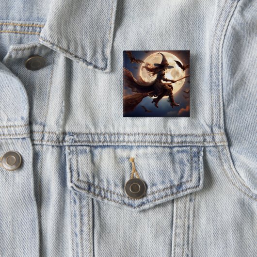 Halloween Steampunk Witch Moonlight Flight Button (Beispiel)