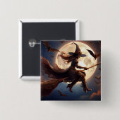 Halloween Steampunk Witch Moonlight Flight Button (Vorne & Hinten)