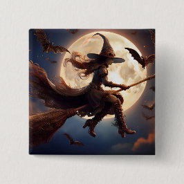 Halloween Steampunk Witch Moonlight Flight Button