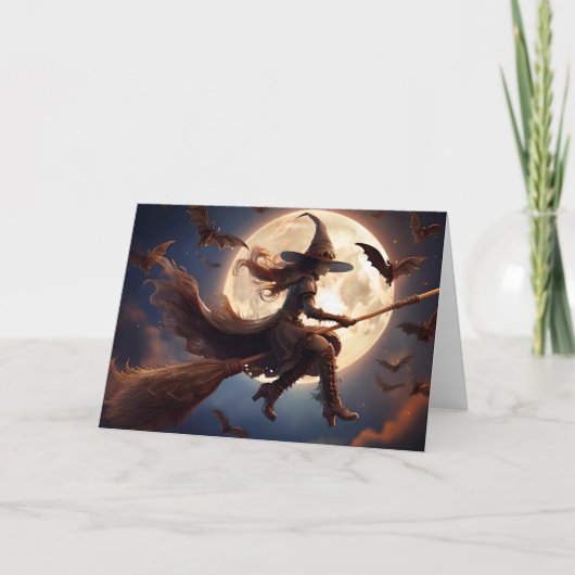 Halloween Steampunk Witch Moonlight Flight Karte (Vorderseite)