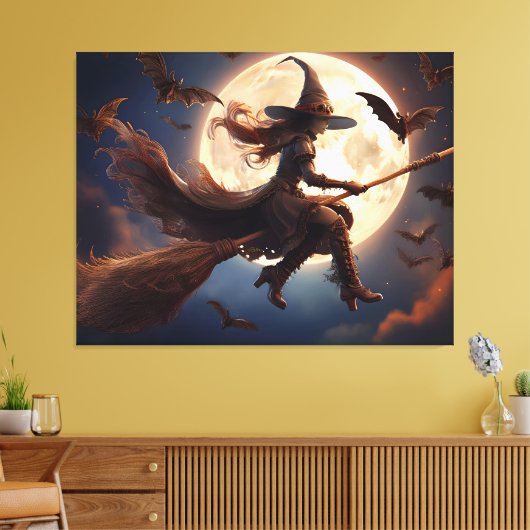 Halloween Steampunk Witch Moonlight Flight Leinwanddruck (Insitu (Wohnzimmer))