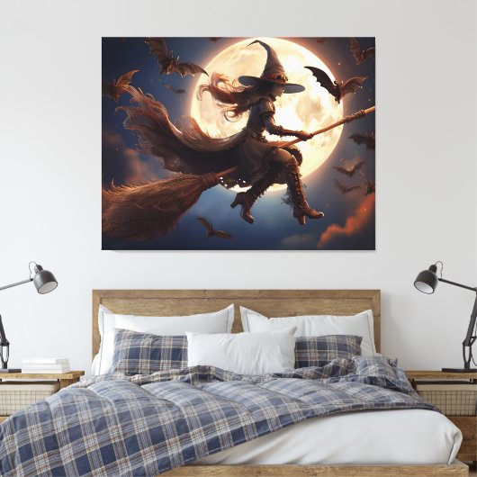 Halloween Steampunk Witch Moonlight Flight Leinwanddruck (Insitu (Schlafzimmer))