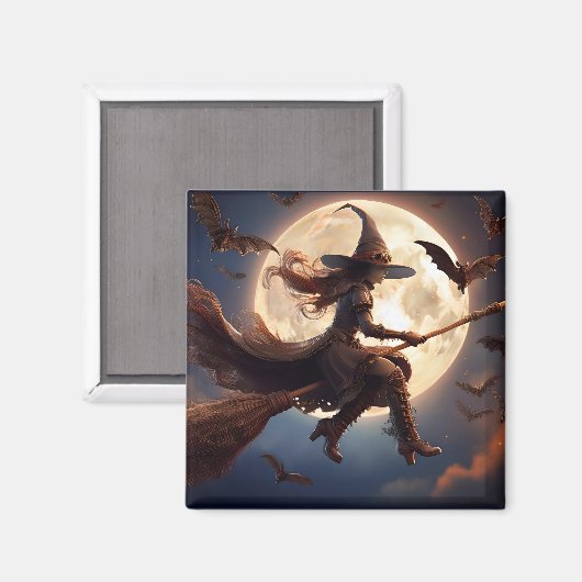 Halloween Steampunk Witch Moonlight Flight Magnet (Vorderseite/Rückseite)