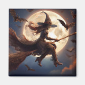 Halloween Steampunk Witch Moonlight Flight Magnet (Vorne)