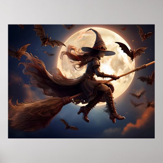 Halloween Steampunk Witch Moonlight Flight Poster (Vorne)