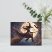 Halloween Steampunk Witch Moonlight Flight Postkarte (Stehend Vorderseite)