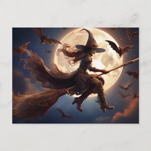 Halloween Steampunk Witch Moonlight Flight Postkarte (Vorderseite)