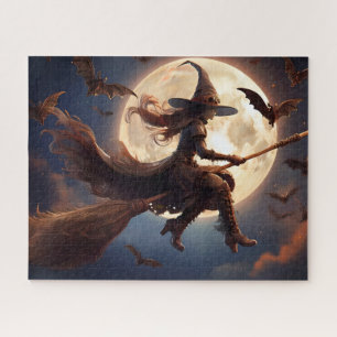 Halloween Steampunk Witch Moonlight Flight Puzzle