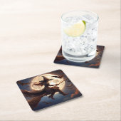 Halloween Steampunk Witch Moonlight Flight Rechteckiger Pappuntersetzer (Vor Ort)