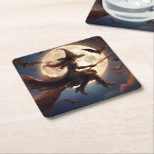 Halloween Steampunk Witch Moonlight Flight Rechteckiger Pappuntersetzer (angewinkelt)