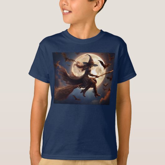 Halloween Steampunk Witch Moonlight Flight T-Shirt (Vorderseite)