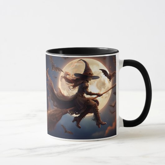 Halloween Steampunk Witch Moonlight Flight Tasse (Rechts)