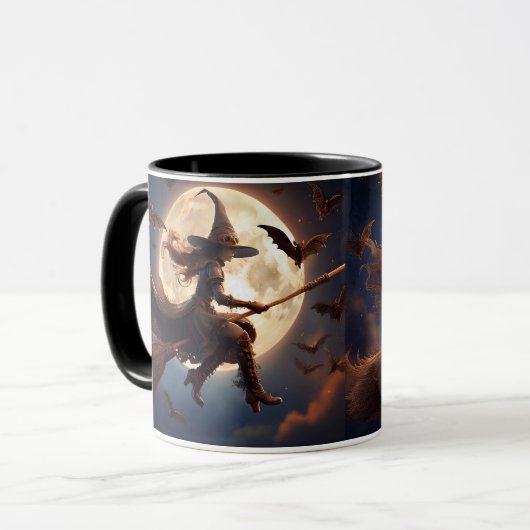 Halloween Steampunk Witch Moonlight Flight Tasse (Vorderseite Links)