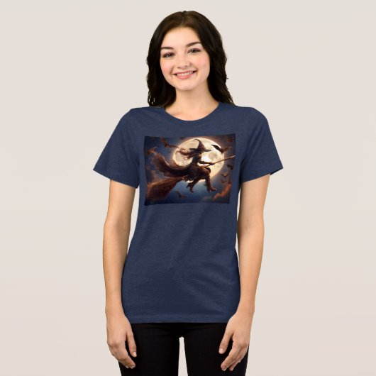 Halloween Steampunk Witch Moonlight Flight Tri-Blend Shirt (Vorderseite voll)