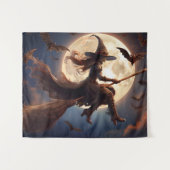 Halloween Steampunk Witch Moonlight Flight Wandteppich (Vorderseite (Horizontal))