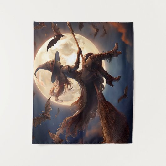 Halloween Steampunk Witch Moonlight Flight Wandteppich (Vorderseite)