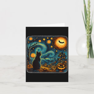 Halloween Stern Nacht Schwarze Katze Kürbisse Kuns Karte