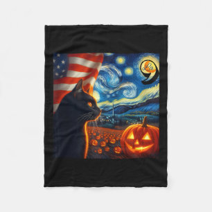 Halloween Sternennacht Schwarze Katze Komma La Kam Fleecedecke