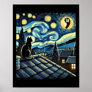Halloween Sternennacht Schwarze Katze Komma La Kam Poster