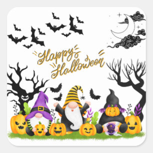 Halloween-Sticker Frohe Halloween Gnomes Quadratischer Aufkleber