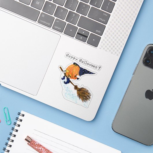 Halloween Sticker Hexenkürbis (Laptop mit iPhone)