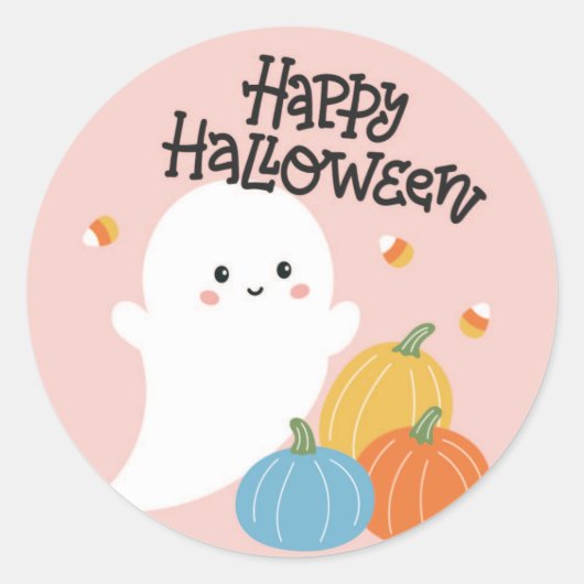 Halloween-Sticker mit rosa Geist und Bonbons Runder Aufkleber (Vorderseite)