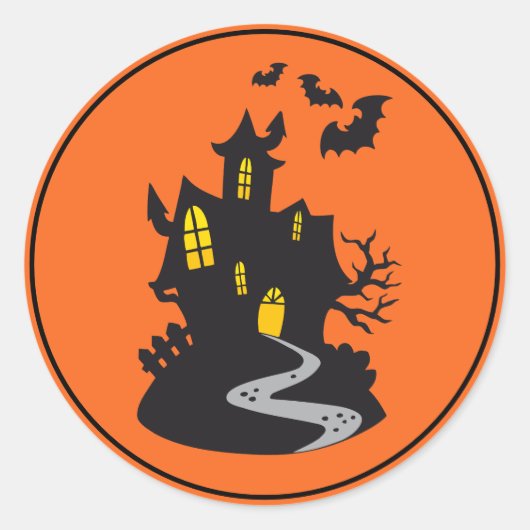 Halloween Stickers-Spuk Haus Runder Aufkleber (Vorderseite)