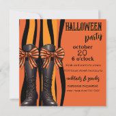 Halloween Stiefel und Bows in Orange und Black Par Einladung (Vorderseite)