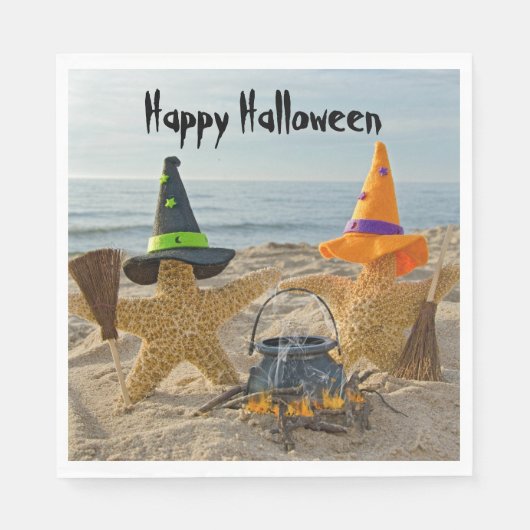 Halloween Strand Seesterne Hexen Serviette (Vorderseite)