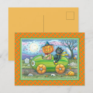 HALLOWEEN-STRAßENFAHRT, JACK UND SCHWARZE KATZENFR FEIERTAGSPOSTKARTE