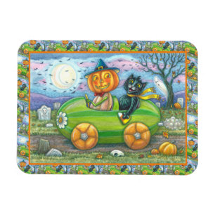 HALLOWEEN-STRAßENFAHRT, JACK UND SCHWARZE KATZENFR MAGNET