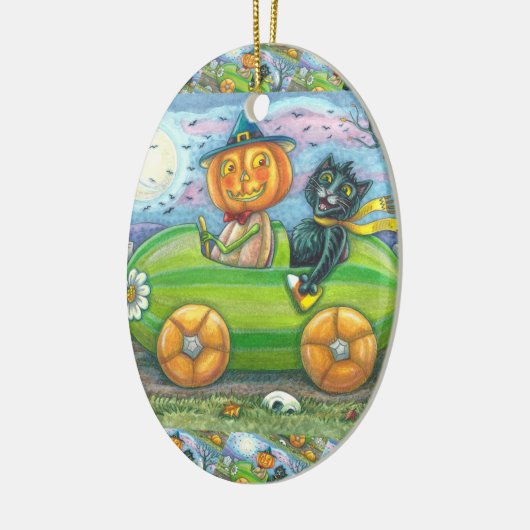 HALLOWEEN STRASSENVERKEHR, JACK UND SCHWARZE KATTE KERAMIK ORNAMENT (Links)