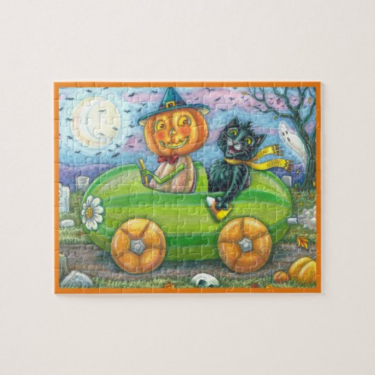 HALLOWEEN STRASSENVERKEHR, JACK UND SCHWARZE KATTE PUZZLE (Horizontal)