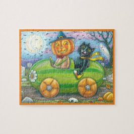 HALLOWEEN STRASSENVERKEHR, JACK UND SCHWARZE KATTE PUZZLE