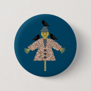 Halloween Straw Scarecrow and Ravens Button