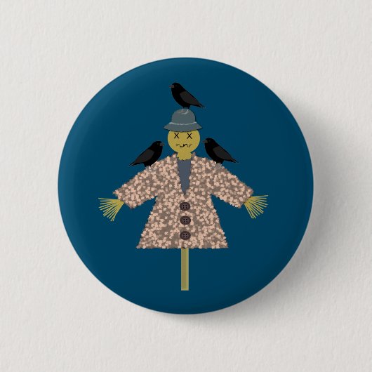 Halloween Straw Scarecrow and Ravens Button (Vorderseite)