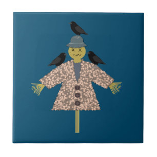 Halloween Straw Scarecrow and Ravens Fliese