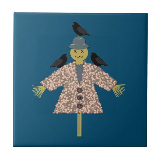 Halloween Straw Scarecrow and Ravens Fliese (Vorderseite)