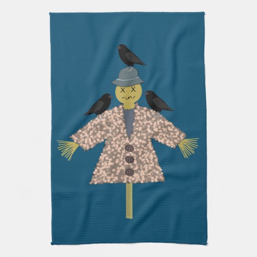 Halloween Straw Scarecrow and Ravens Geschirrtuch (Vertikal)