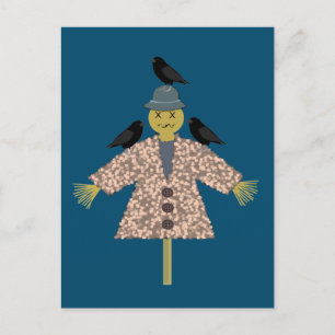 Halloween Straw Scarecrow and Ravens Postkarte