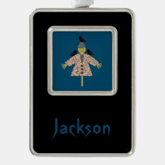 Halloween Straw Scarecrow und Ravens Custom Rahmen-Ornament Silber (Vorderseite)