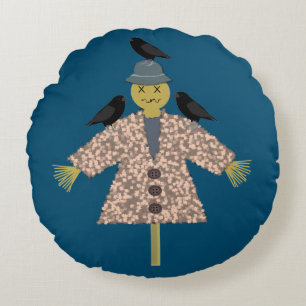 Halloween Straw Scarecrow und Ravens Custom Rundes Kissen