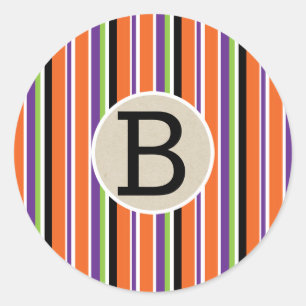 Halloween-Streifen Farbige Monogramm-Partygeschenk Runder Aufkleber