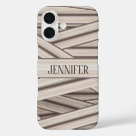 Halloween-Streifenmuster und Individuelle Name iPhone 16 Hülle