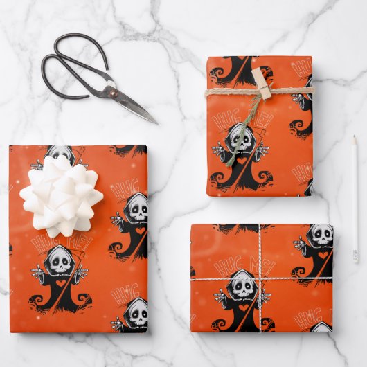 Halloween-Streifenpapier aus schwarzem Sensenmann Geschenkpapier Set (Vorderseite)