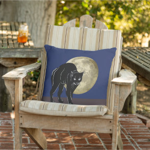 Halloween Streunende schwarze Katze in einer Vollm Kissen