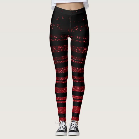 Halloween Strip Schwarz/Rot Glitzer Leggings (Vorderseite)