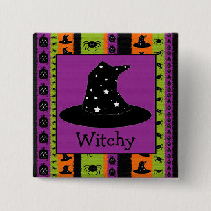 Halloween Stripes Hexe-Hut-Knopf Button
