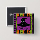 Halloween Stripes Hexenhuttaster Button (Vorne & Hinten)